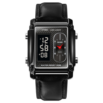SKMEI 1868 Square Double Display Waterproof Men Watch สไตล์:, Steel Belt (Black), Leather Belt (Black), Steel Belt (Rose Gold), Leather Belt (Rose Gold), Steel Belt (Gold), Leather Belt (Gold), Steel Belt (Silver), Leather Belt (Silver)