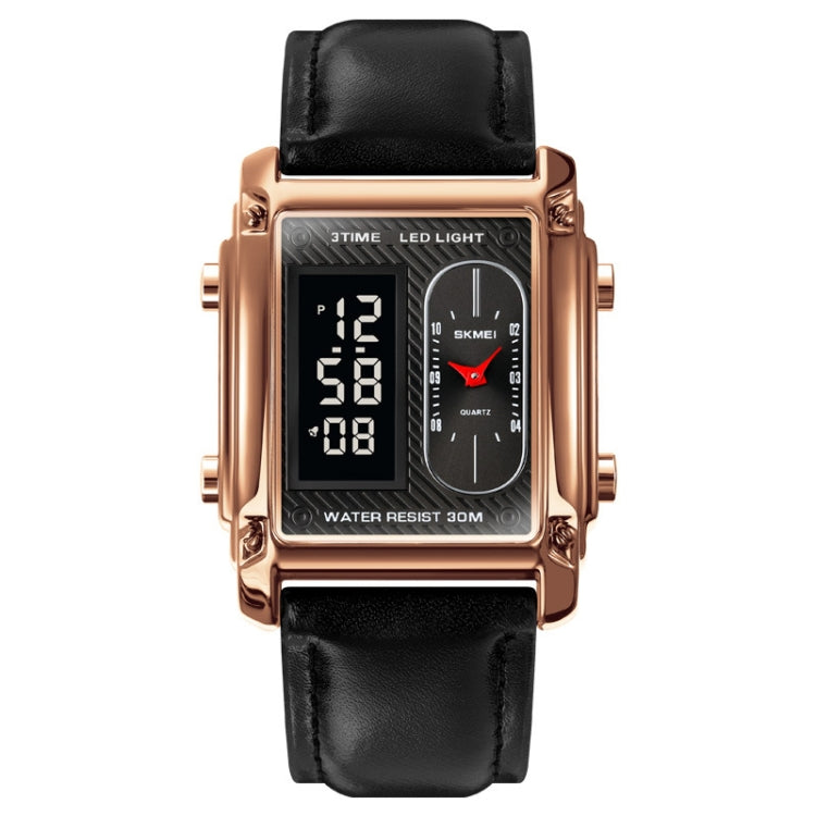 SKMEI 1868 Square Double Display Waterproof Men Watch สไตล์:, Steel Belt (Black), Leather Belt (Black), Steel Belt (Rose Gold), Leather Belt (Rose Gold), Steel Belt (Gold), Leather Belt (Gold), Steel Belt (Silver), Leather Belt (Silver)