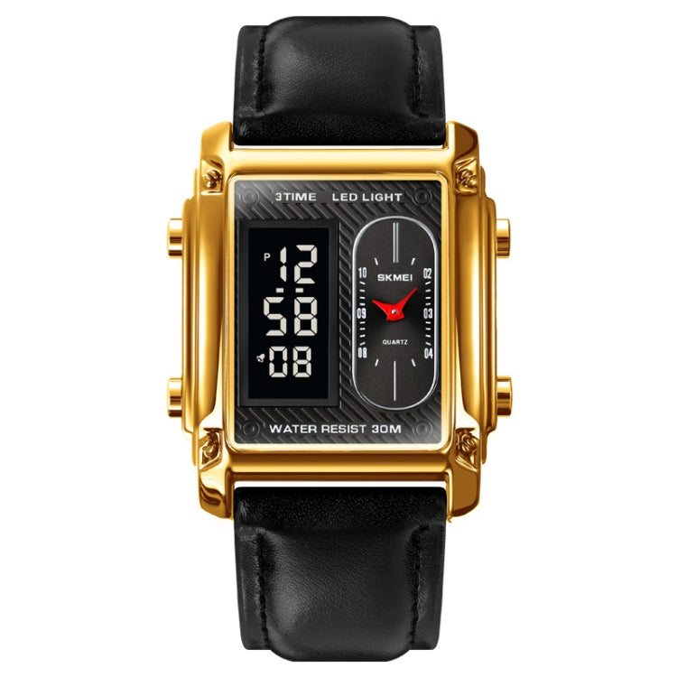 SKMEI 1868 Square Double Display Waterproof Men Watch สไตล์:, Steel Belt (Black), Leather Belt (Black), Steel Belt (Rose Gold), Leather Belt (Rose Gold), Steel Belt (Gold), Leather Belt (Gold), Steel Belt (Silver), Leather Belt (Silver)