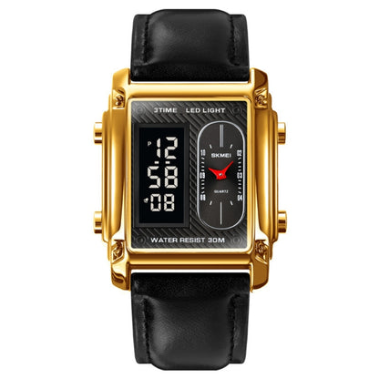 SKMEI 1868 Square Double Display Waterproof Men Watch สไตล์:, Steel Belt (Black), Leather Belt (Black), Steel Belt (Rose Gold), Leather Belt (Rose Gold), Steel Belt (Gold), Leather Belt (Gold), Steel Belt (Silver), Leather Belt (Silver)