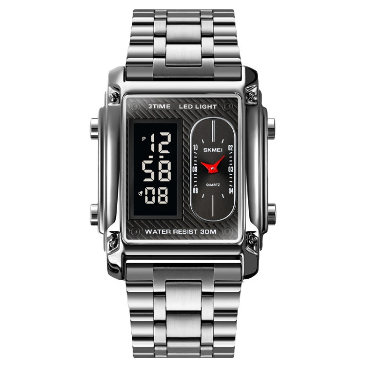SKMEI 1868 Square Double Display Waterproof Men Watch สไตล์:, Steel Belt (Black), Leather Belt (Black), Steel Belt (Rose Gold), Leather Belt (Rose Gold), Steel Belt (Gold), Leather Belt (Gold), Steel Belt (Silver), Leather Belt (Silver)