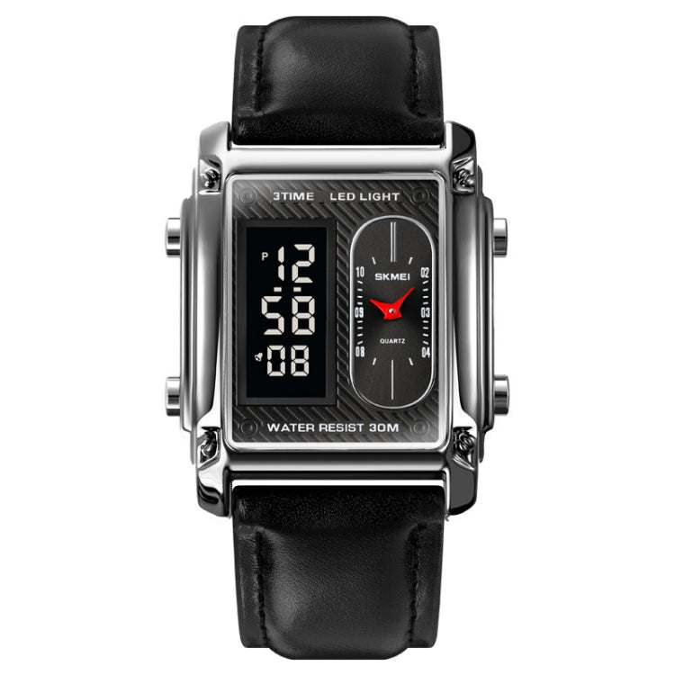 SKMEI 1868 Square Double Display Waterproof Men Watch สไตล์:, Steel Belt (Black), Leather Belt (Black), Steel Belt (Rose Gold), Leather Belt (Rose Gold), Steel Belt (Gold), Leather Belt (Gold), Steel Belt (Silver), Leather Belt (Silver)