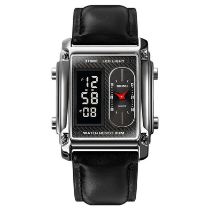 SKMEI 1868 Square Double Display Waterproof Men Watch สไตล์:, Steel Belt (Black), Leather Belt (Black), Steel Belt (Rose Gold), Leather Belt (Rose Gold), Steel Belt (Gold), Leather Belt (Gold), Steel Belt (Silver), Leather Belt (Silver)