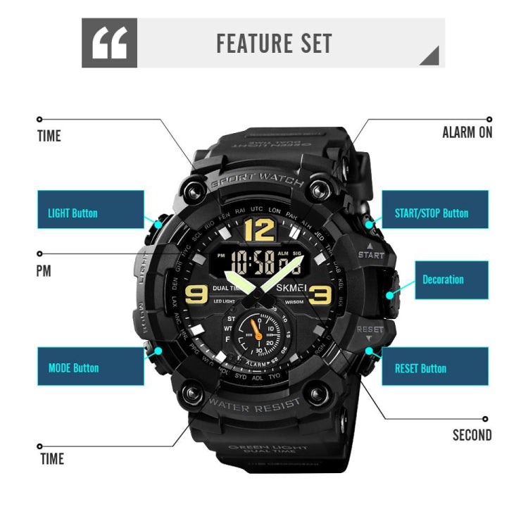 SKMEI 1637 Sports Digital แสดงผล Outdoor กันกระแทก Plastic Large Dial Men Watch, Black, Army Green, Blue Camouflage, Army Green Camouflage, Gray Black
