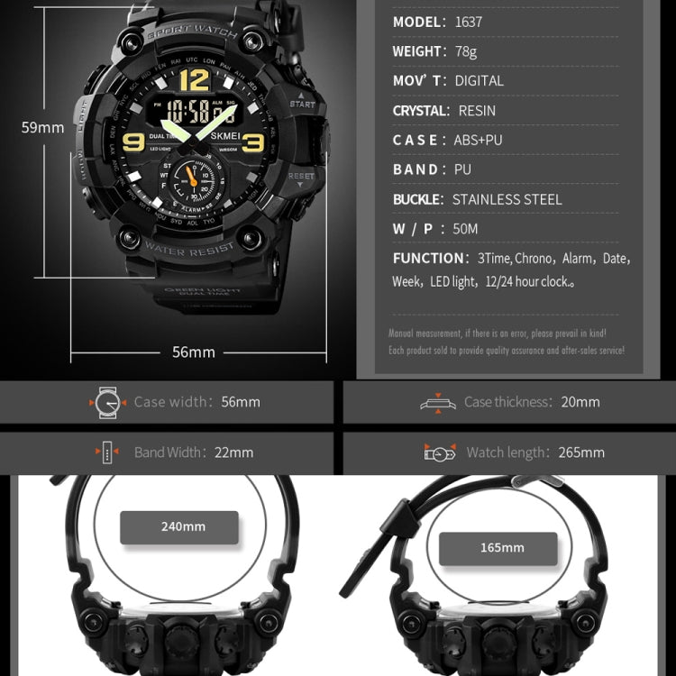 SKMEI 1637 Sports Digital แสดงผล Outdoor กันกระแทก Plastic Large Dial Men Watch, Black, Army Green, Blue Camouflage, Army Green Camouflage, Gray Black