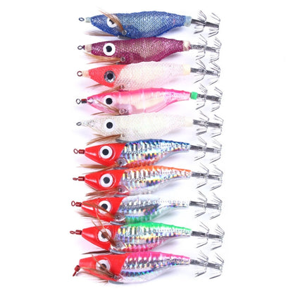 HENGJIA SJB012 ไฟกลางคืนจำลองกุ้งปลาหมึกเข็มตกปลาทะเลเหยื่อปลอม, SJB012 (10 Colors Bagged)
