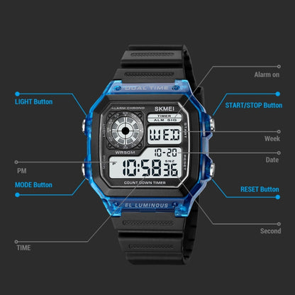 SKMEI 1998 Transparent Shell Ice Sensor Outdoor Sports Waterproof Multi-function Watch, 1998 White, 1998 Black