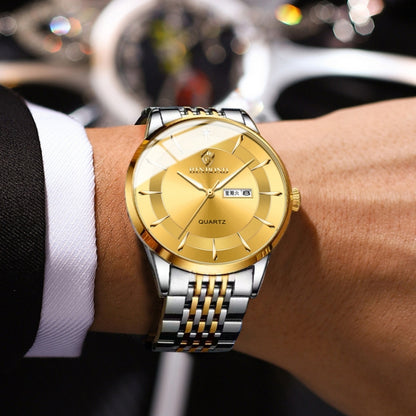 BINBOND B2077 30M Waterproof Quartz Luminous Watch Butterfly Buckle Men's Steel Belt Watch