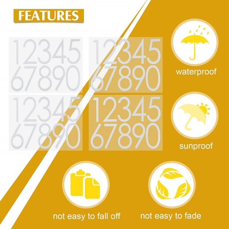 5 pcs Night Reflective Mailbox Digital Number Waterproof Sticker, 3 inches, 4 inches