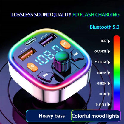 3.1A USB + PD เครื่องชาร์จในรถยนต์ Bluetooth เครื่องส่งสัญญาณ FM ในรถยนต์ ไฟหลากสีสัน, Q3, Q5, Q7