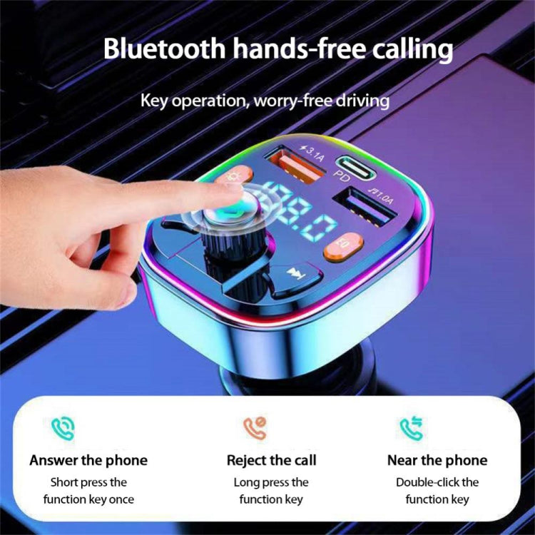 3.1A USB + PD เครื่องชาร์จในรถยนต์ Bluetooth เครื่องส่งสัญญาณ FM ในรถยนต์ ไฟหลากสีสัน, Q3, Q5, Q7