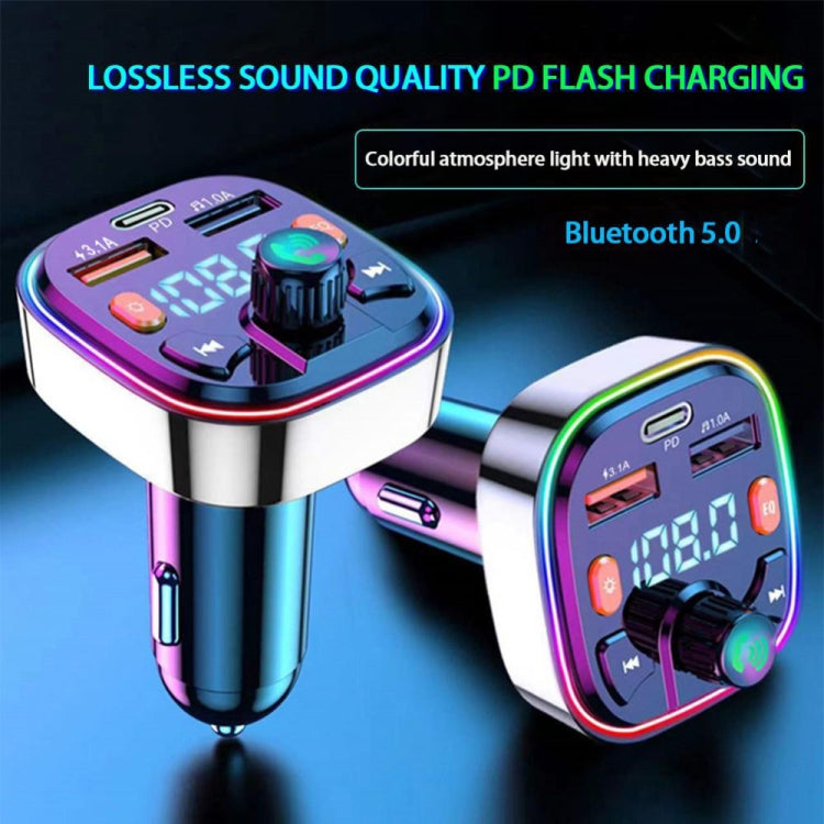 3.1A USB + PD เครื่องชาร์จในรถยนต์ Bluetooth เครื่องส่งสัญญาณ FM ในรถยนต์ ไฟหลากสีสัน, Q3, Q5, Q7
