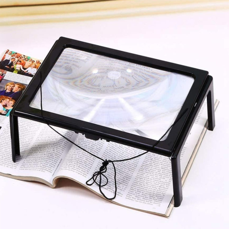 WJ10015 ไฟ LED อ่านแบบเต็มหน้าแว่นขยายวงเล็บพับสามมิติ, 3X Magnifying Glass