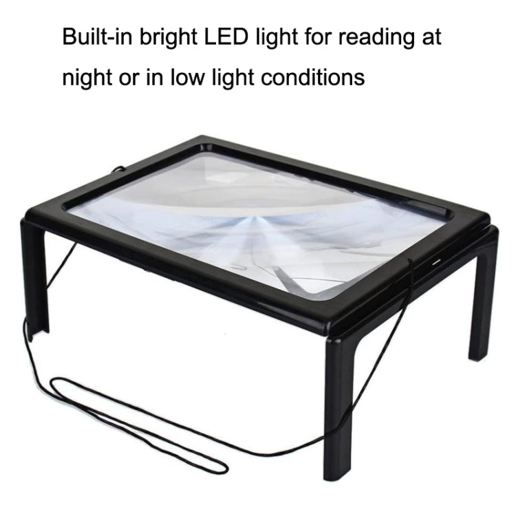 WJ10015 ไฟ LED อ่านแบบเต็มหน้าแว่นขยายวงเล็บพับสามมิติ, 3X Magnifying Glass