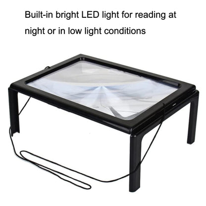 WJ10015 ไฟ LED อ่านแบบเต็มหน้าแว่นขยายวงเล็บพับสามมิติ, 3X Magnifying Glass