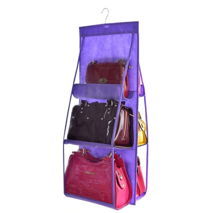 B05005 2 ชิ้นสองด้าน 6 กระเป๋าแขวนกระเป๋าผ้าไม่ทอแขวนกระเป๋าถือ, B05005 Purple, B05005 Black, B05005 Grey, B05005 Rose Red, B05005 Green, B05005 Blue