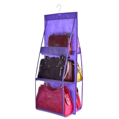 B05005 2 ชิ้นสองด้าน 6 กระเป๋าแขวนกระเป๋าผ้าไม่ทอแขวนกระเป๋าถือ, B05005 Purple, B05005 Black, B05005 Grey, B05005 Rose Red, B05005 Green, B05005 Blue