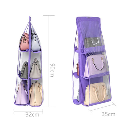 B05005 2 ชิ้นสองด้าน 6 กระเป๋าแขวนกระเป๋าผ้าไม่ทอแขวนกระเป๋าถือ, B05005 Purple, B05005 Black, B05005 Grey, B05005 Rose Red, B05005 Green, B05005 Blue