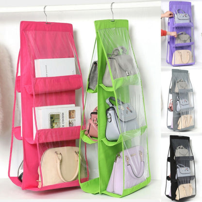 B05005 2 ชิ้นสองด้าน 6 กระเป๋าแขวนกระเป๋าผ้าไม่ทอแขวนกระเป๋าถือ, B05005 Purple, B05005 Black, B05005 Grey, B05005 Rose Red, B05005 Green, B05005 Blue