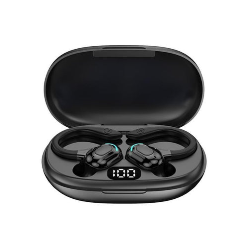 F8 หูฟังบลูทูธไร้สายสเตอริโอแบบห้อยหูพร้อมถังชาร์จ, With Charging Bin(Black Double Ear), With Charging Bin(Red Double Ear), With Charging Bin(Green Double Ear), With Charging Bin(Blue Double Ear)