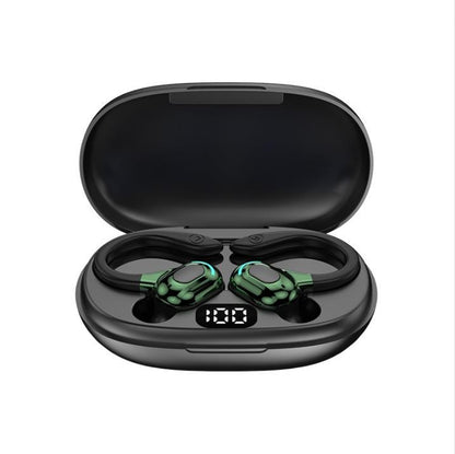 F8 หูฟังบลูทูธไร้สายสเตอริโอแบบห้อยหูพร้อมถังชาร์จ, With Charging Bin(Black Double Ear), With Charging Bin(Red Double Ear), With Charging Bin(Green Double Ear), With Charging Bin(Blue Double Ear)