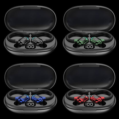 F8 หูฟังบลูทูธไร้สายสเตอริโอแบบห้อยหูพร้อมถังชาร์จ, With Charging Bin(Black Double Ear), With Charging Bin(Red Double Ear), With Charging Bin(Green Double Ear), With Charging Bin(Blue Double Ear)