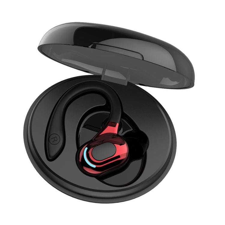 F8 หูฟังบลูทูธไร้สายสเตอริโอแบบห้อยหูพร้อมถังชาร์จ, With Charging Bin(Black Single Ear), With Charging Bin(Blue Single Ear), With Charging Bin(Red Single Ear), With Charging Bin(Green Single Ear)