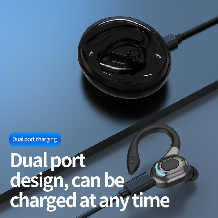 F8 หูฟังบลูทูธไร้สายสเตอริโอแบบห้อยหูพร้อมถังชาร์จ, With Charging Bin(Black Single Ear), With Charging Bin(Blue Single Ear), With Charging Bin(Red Single Ear), With Charging Bin(Green Single Ear)