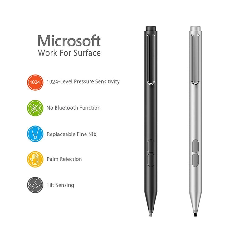 F94S สำหรับปากกาสไตลัส Microsoft Surface Series 1024 ปากกาอิเล็กทรอนิกส์ระดับแรงกด, 1024 Pressure Level (Black), 1024 Pressure Level (Silver)
