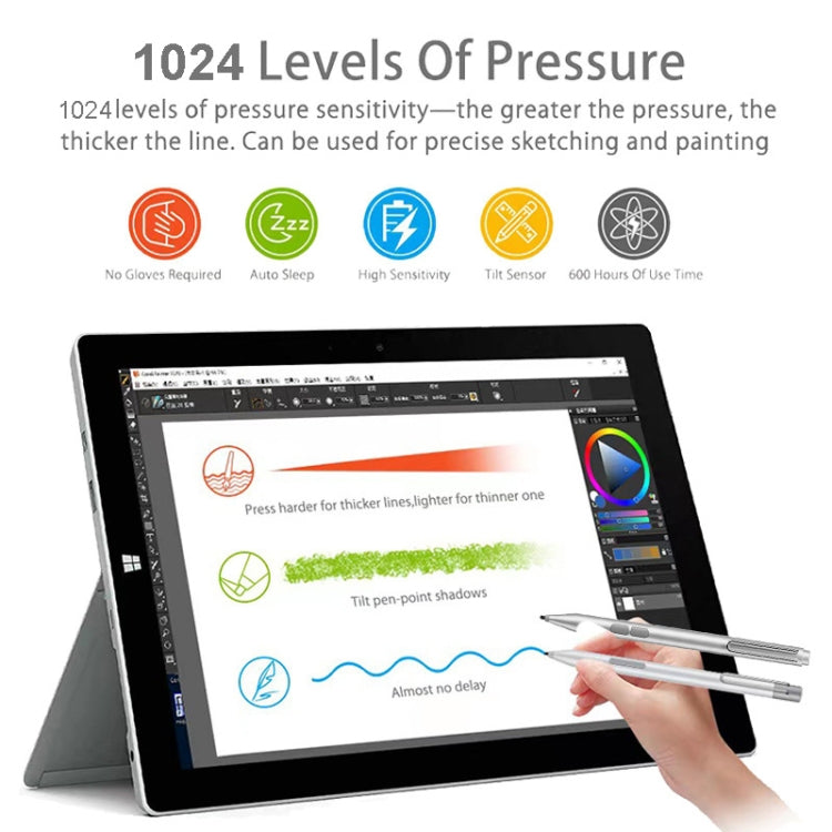 F94S สำหรับปากกาสไตลัส Microsoft Surface Series 1024 ปากกาอิเล็กทรอนิกส์ระดับแรงกด, 1024 Pressure Level (Black), 1024 Pressure Level (Silver)