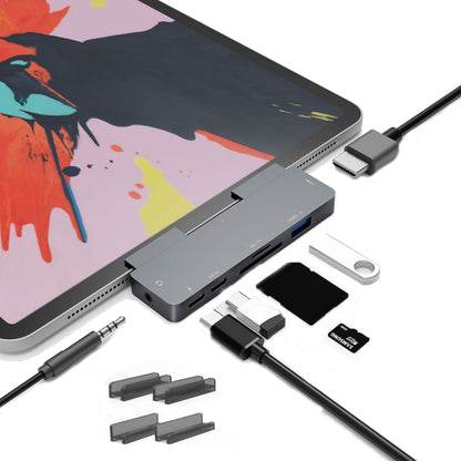 สำหรับ IPad Pro 7-In-1 HDMI 4K + 3.5 มม. เสียง + SD/TF+ 1 USB 3.0 + USB-C/Type-C + PD แท่นวาง USB-C, For IPad Pro 7-In-1
