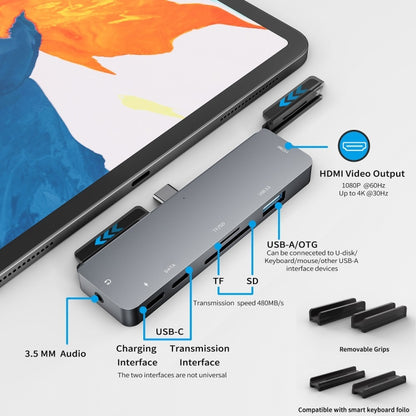 สำหรับ IPad Pro 7-In-1 HDMI 4K + 3.5 มม. เสียง + SD/TF+ 1 USB 3.0 + USB-C/Type-C + PD แท่นวาง USB-C, For IPad Pro 7-In-1