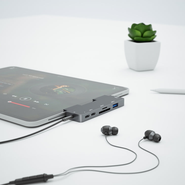 สำหรับ IPad Pro 7-In-1 HDMI 4K + 3.5 มม. เสียง + SD/TF+ 1 USB 3.0 + USB-C/Type-C + PD แท่นวาง USB-C, For IPad Pro 7-In-1