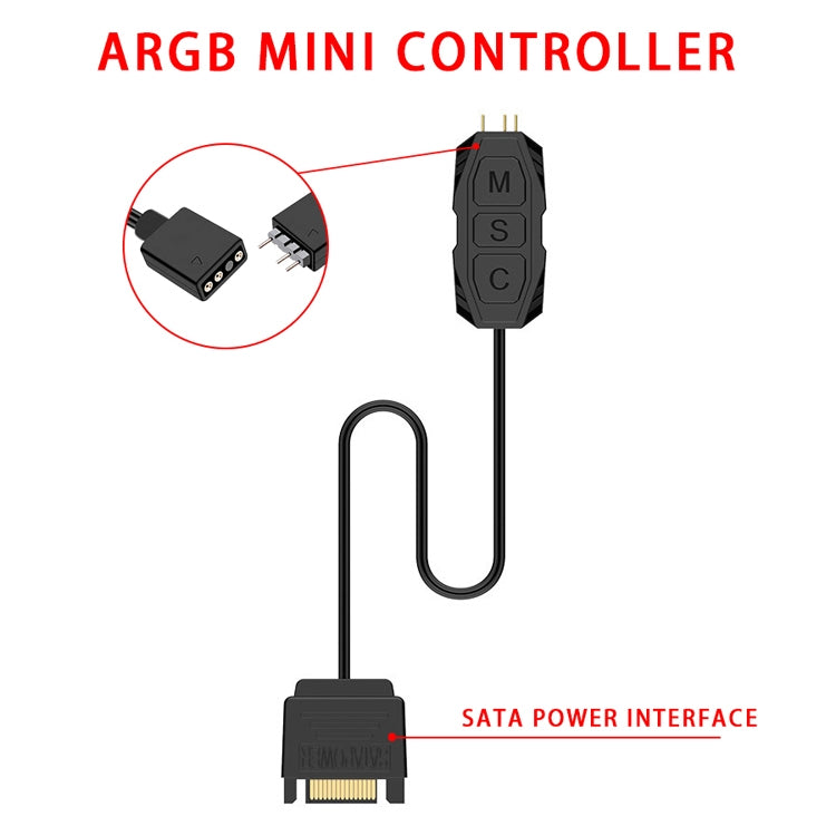 2pcs 5V ARGB 3-pin Light Mode Fan Speed Adjustment Color Controller SATA Power Supply, ARGB Light Controller