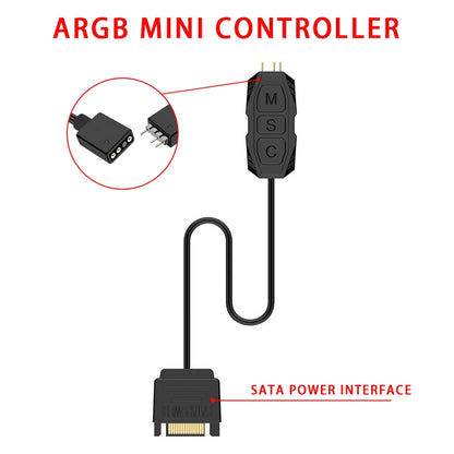 2pcs 5V ARGB 3-pin Light Mode Fan Speed Adjustment Color Controller SATA Power Supply, ARGB Light Controller