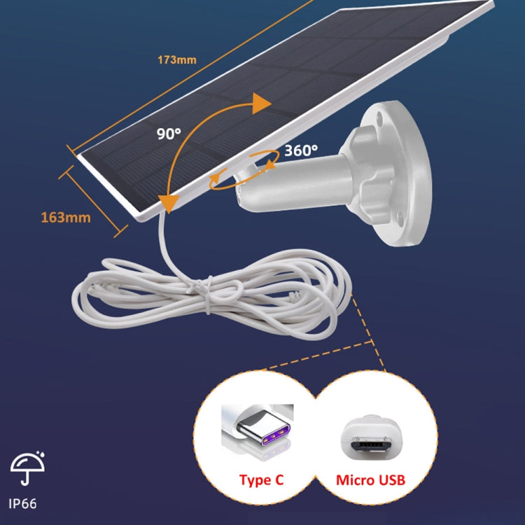 5W Monocrystalline Silicon Outdoor Camera Solar Panel รองรับ USB & Type-C / USB-C Interface