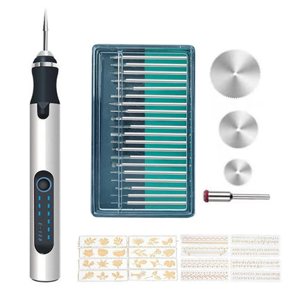 SNJ-3681 ปากกาแกะสลักมินิเครื่องขัดไฟฟ้าแบบไร้สายสไตล์:, Roae Gold+Grinding Head, Silver+Grinding Head, Rose Gold+Grinding Head+Cutting Blade+Carving Stencil, Silver+Grinding Head+Cutting Blade+Carving Stencil