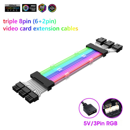 เส้นสีนีออน ARGB 5V, 24pin Motherboard Power Supply Light Wire Black, Double 8pin Graphics Card Power Supply Wire Black, 24pin Motherboard Power Supply Light Wire White, Double 8pin Graphics Card Power Supply Wire White