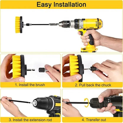 WRS-DS19 9 in 1 Electric สว่าน แปรงทำความสะอาดซอกซอน ชุดเครื่องมือล้างรถ, 9 in 1