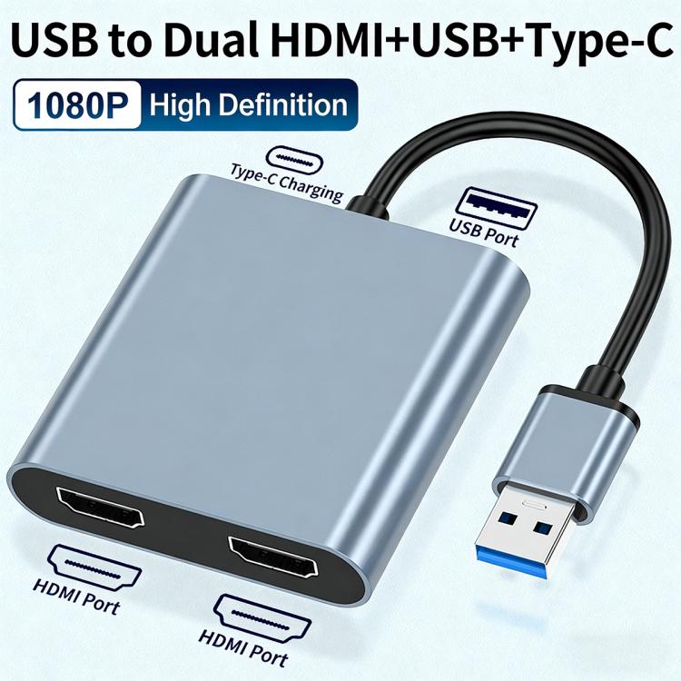 USB 3.0 เป็น Dual HDMI High Definition Converter 4K USB ตัวขยายหน้าจอเดียวกัน, USB 3.0 To Dual HDMI