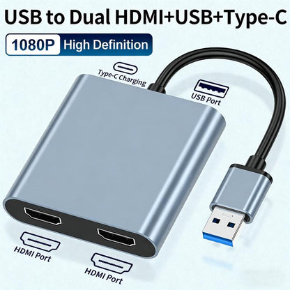 USB 3.0 เป็น Dual HDMI High Definition Converter 4K USB ตัวขยายหน้าจอเดียวกัน, USB 3.0 To Dual HDMI