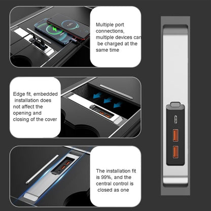 สำหรับ Tesla รุ่น 3/Y รถ USB-C/Type-C + 2 USB 3.0 พอร์ต Docking Station HUB, T1