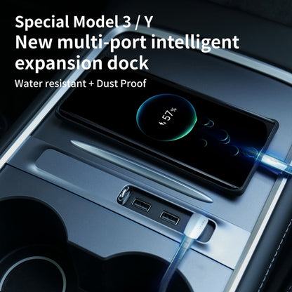 สำหรับ Tesla รุ่น 3/Y รถ T09 คอนโซลกลาง 27W 3-in-1 USB Hub Docking Station, T09