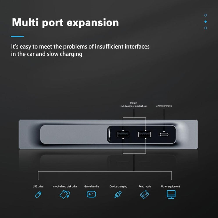 สำหรับ Tesla รุ่น 3/Y รถ T09 คอนโซลกลาง 27W 3-in-1 USB Hub Docking Station, T09