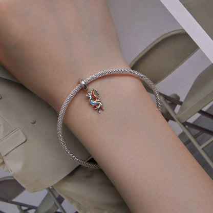 เงินสเตอร์ลิง S925 สร้อยข้อมือนกฟีนิกซ์ลูกปัดจี้เพทายนกอายุยืน, SCC2444