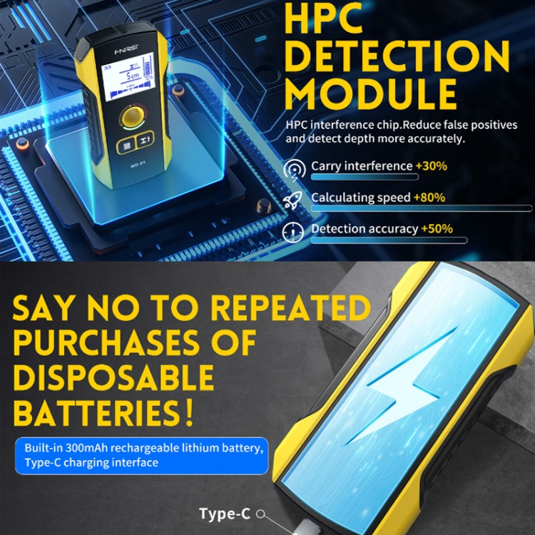 FNIRSI WD-01 เครื่องตรวจจับโลหะลวดติดผนังแบบมัลติฟังก์ชั่นเครื่องสแกนสายมืด, WD-01