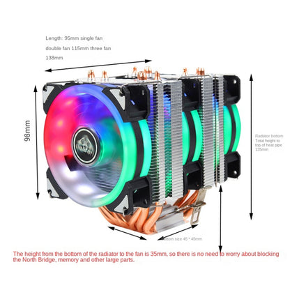 หม้อน้ำซีพียูท่อทองแดงคู่คอมพิวเตอร์เดสก์ท็อปเงียบสุด ๆ, 2 Tube Color Light 3-pin Single Fan, 2 Tube Color Light 3-pin Double Fan