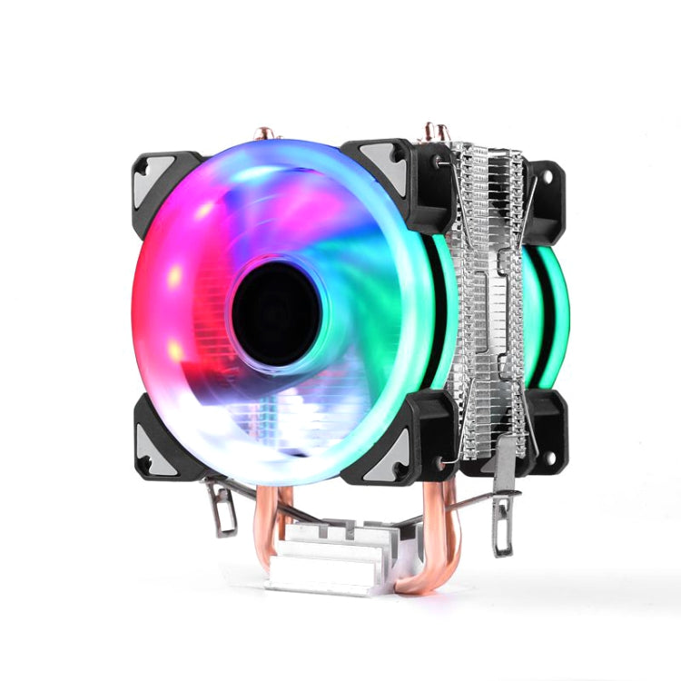 หม้อน้ำซีพียูท่อทองแดงคู่คอมพิวเตอร์เดสก์ท็อปเงียบสุด ๆ, 2 Tube Color Light 3-pin Single Fan, 2 Tube Color Light 3-pin Double Fan