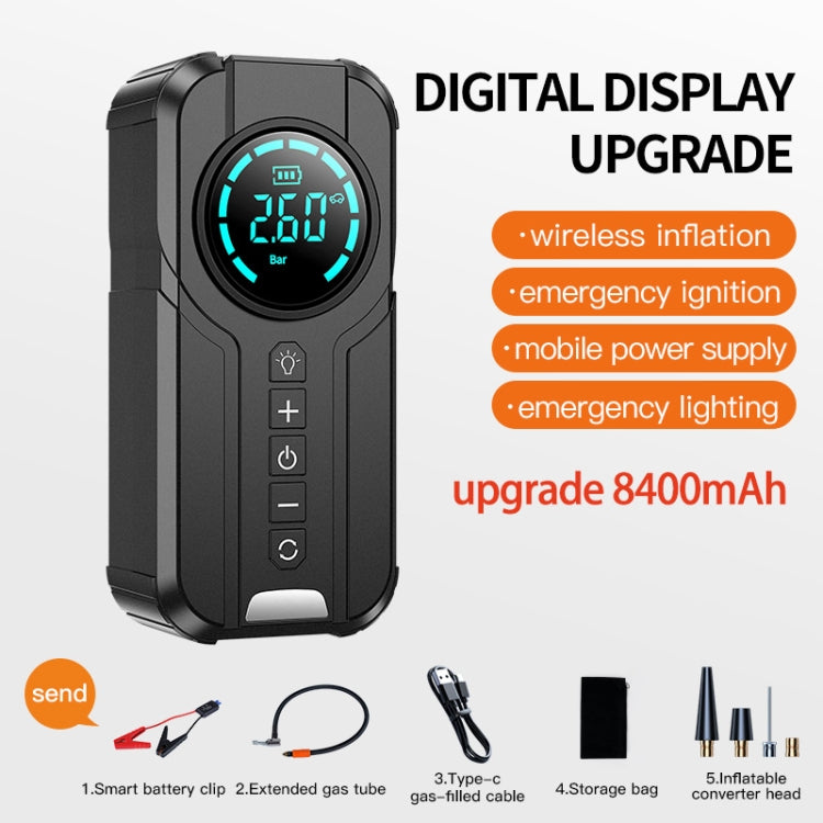 YX1920SH รถจ่ายไฟฉุกเฉินสตาร์ทเครื่องปั๊มลมเครื่อง All-in-one, 8000mAh, 8000mAh+EVA Bag
