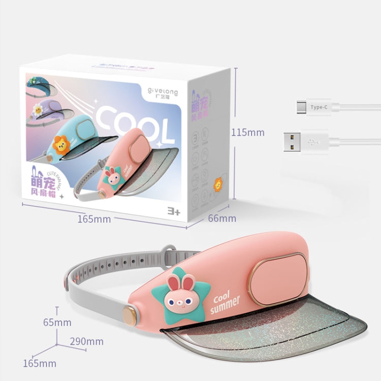 GL130-133 หมวกพัดลมกลางแจ้ง Leafless Mute USB แบบพกพา แคมป์ปิ้ง พัดลมขนาดเล็ก, Star Rabbit, Huahua Duck, Love Dragon